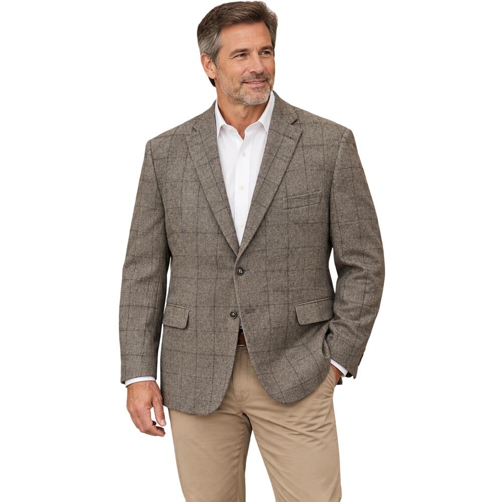 Jos A bank tailored fit sz 48 r big & Tall neutral plaid blazer suit jacket wool